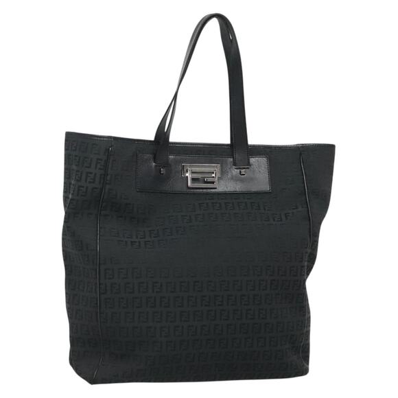 FENDI Zucchino Canvas Tote Bag Black Silver - Picture 1 of 12